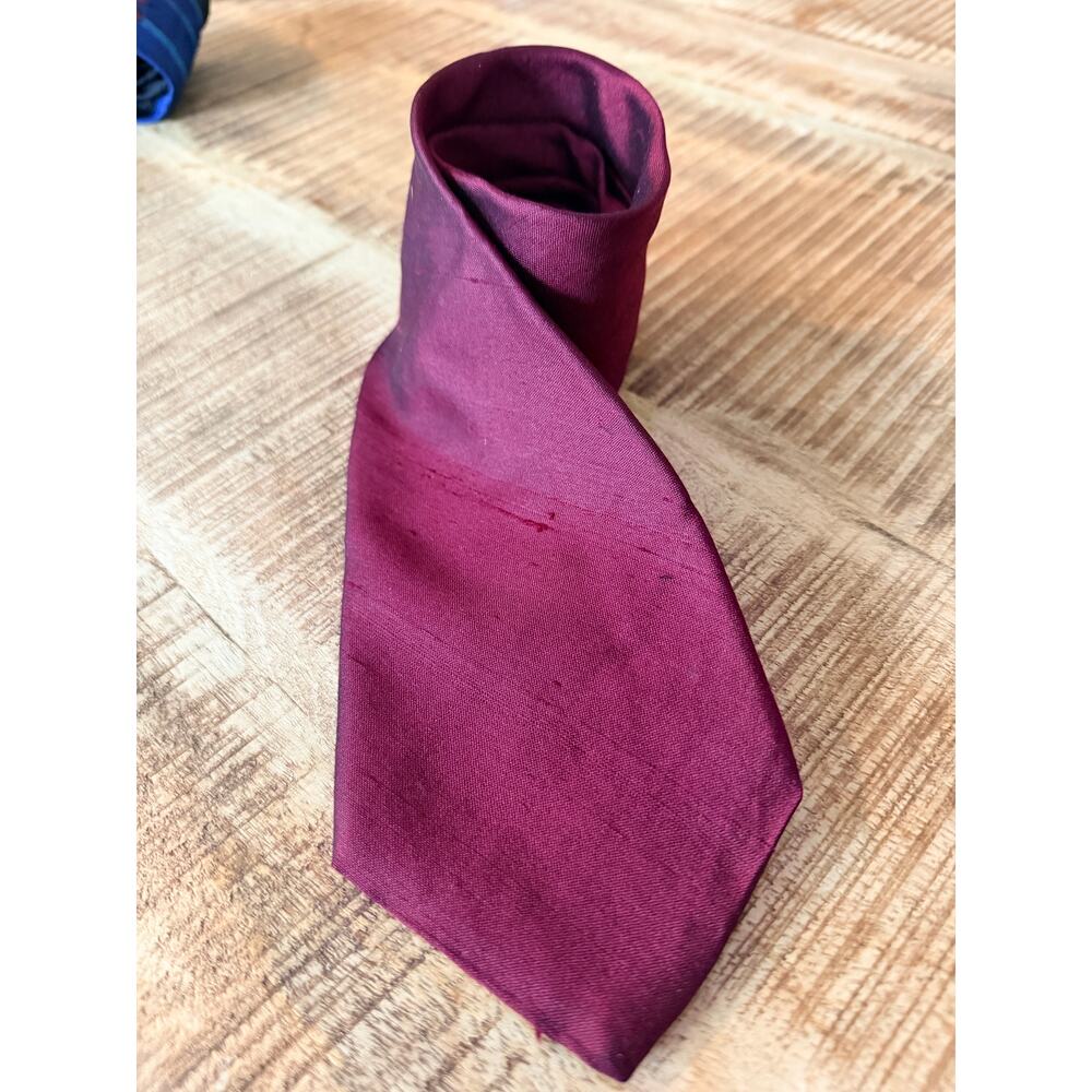 John Weitz Burgundy Silk Tie Classic Solid Satin Wide Necktie